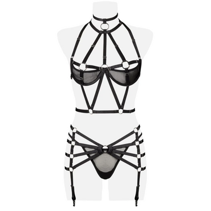 Erotiksets Harness Set mit Strapsgürtel 3-teilig von Grey Velvet Dessous Lingerie Reizwäsche